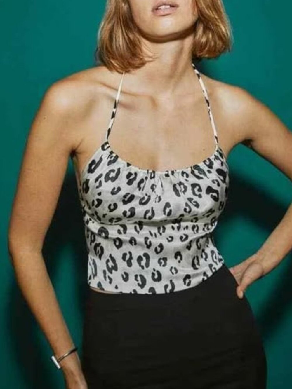 NWT Reformation Women's Sleeveless Silk Wade Top in Snow Leopard Size Large